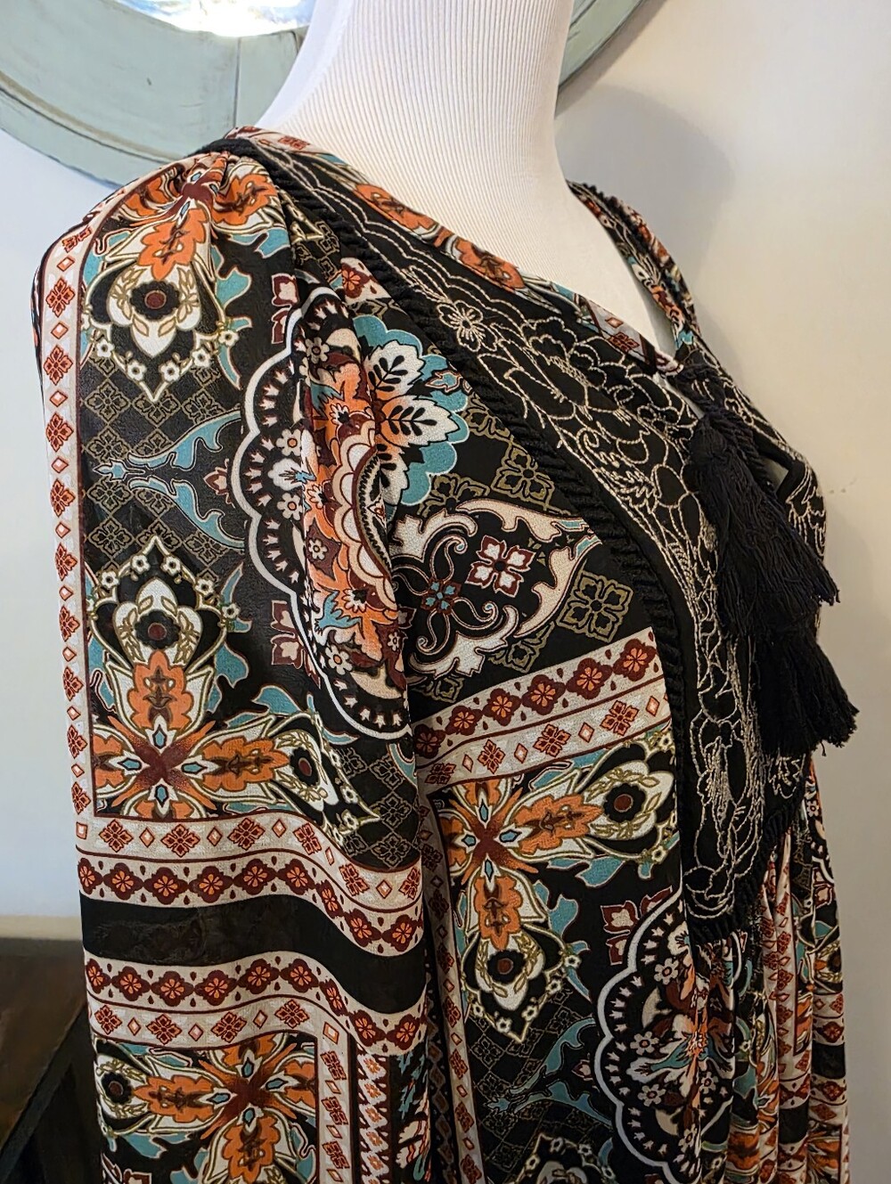 Xhilaration Size Large Boho Embroidered long sleeve lined fall dress hippie styl - Picture 5 of 11